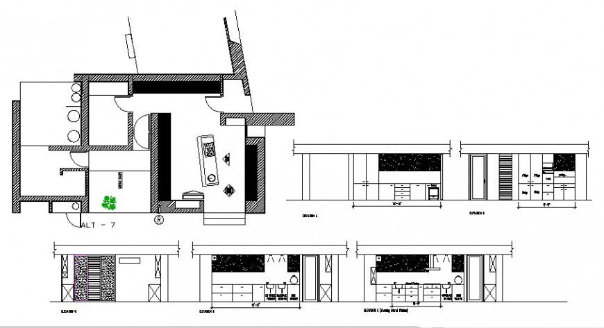 Kitchen plan and elevation detail 2d view CAD block autocad file