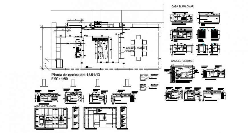 Kitchen plan and elevation in auto cad file