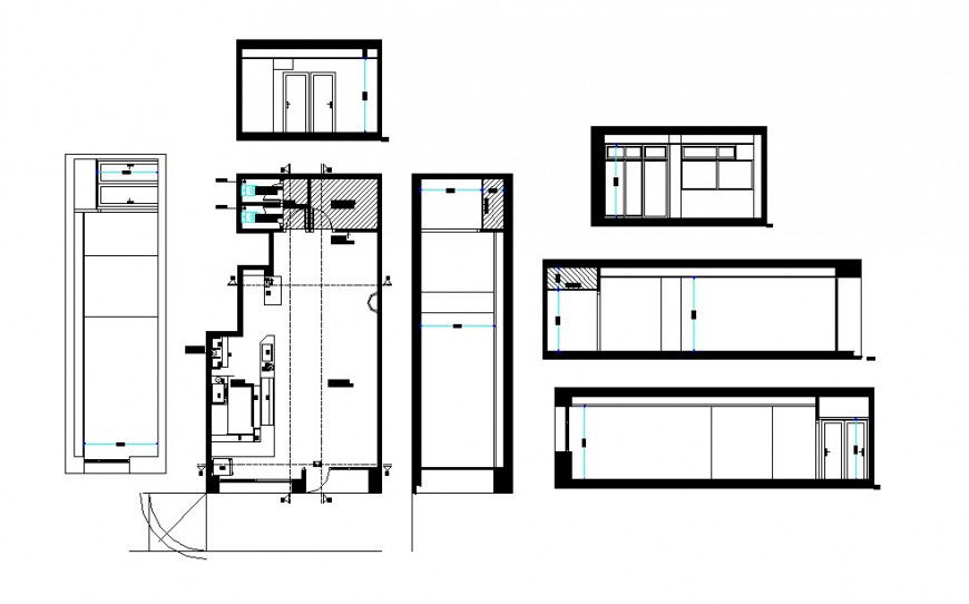 Kitchen plan and section 2d view CAD block layout file in autocad format