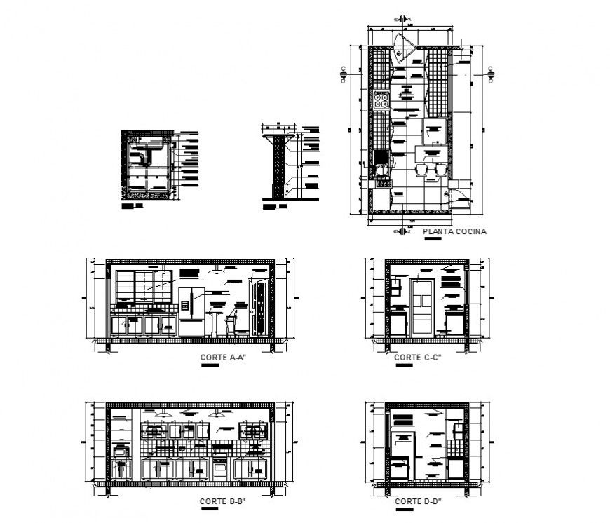 Kitchen plan and section detail 2d view layout CAD construction autocad file