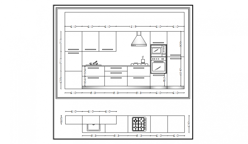 Kitchen plan and section detail dwg file