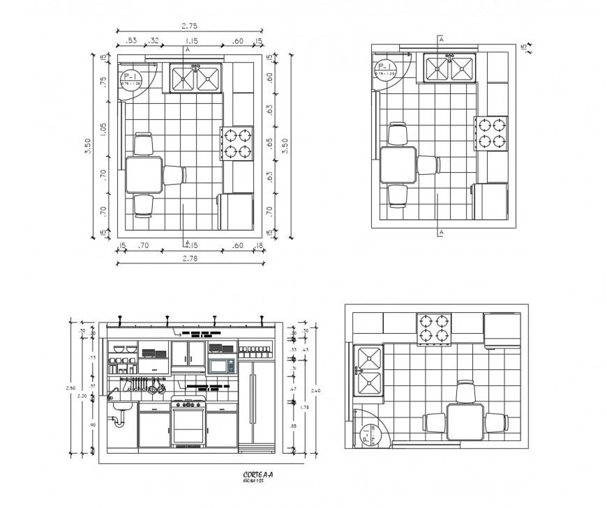 Kitchen plan and section of kitchen CAD block autocad file