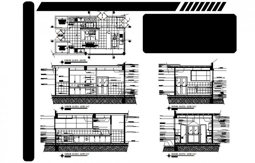 Kitchen plan and sectional details drawing in autocad