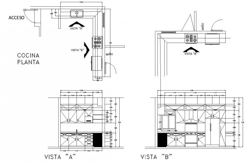 Kitchen plan design detail drawing in dwg file.