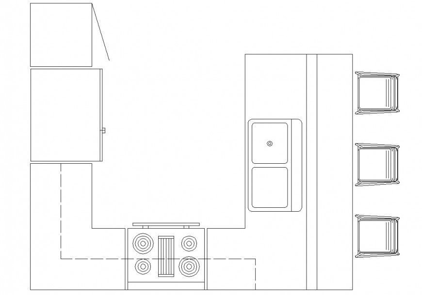 Kitchen plan of house in dwg file.