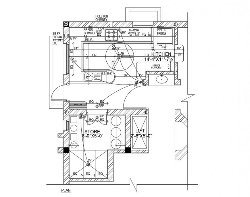 Kitchen plan with appliances and furniture detail 2d view layout file in autocad format