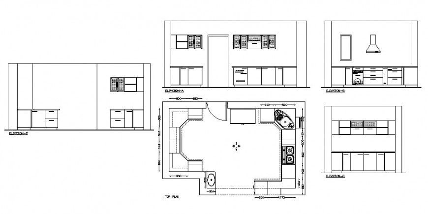 Kitchen plan with elevation 2d view layout file in autocad format