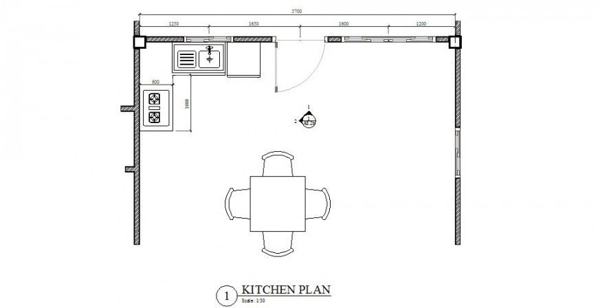 Kitchen plan with furniture layout of house building cad drawing details dwg file