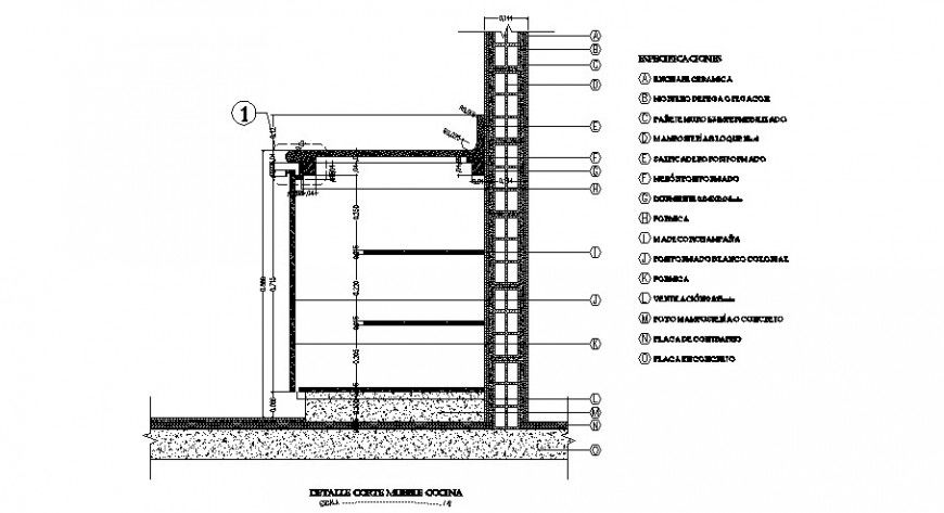 Kitchen platform detail 2d view autocad file