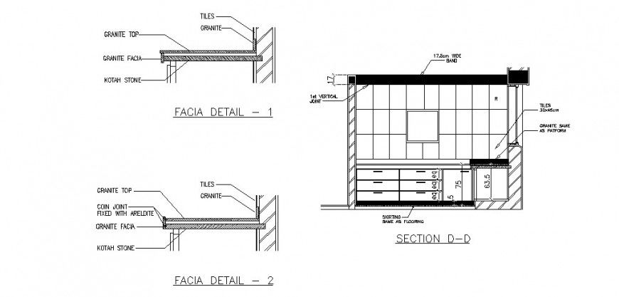 Kitchen platform facade constructive section cad drawing details dwg file