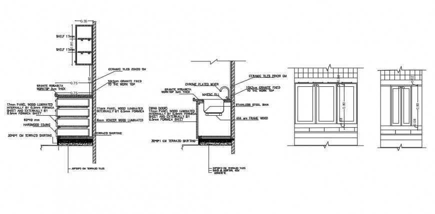 kitchen platform side section plan cad file