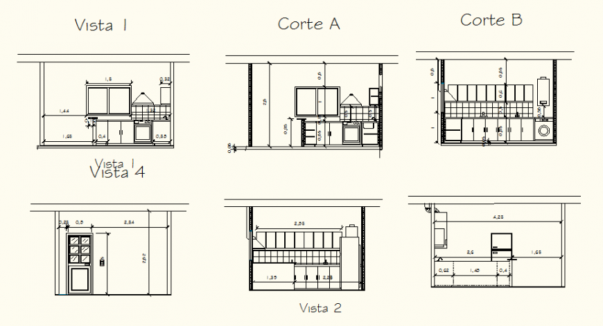 Kitchen remodel one family housing elevation and plan autocad file