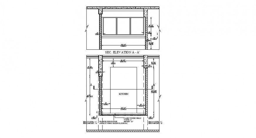 Kitchen sec. elevation and plan cad drawing details dwg file
