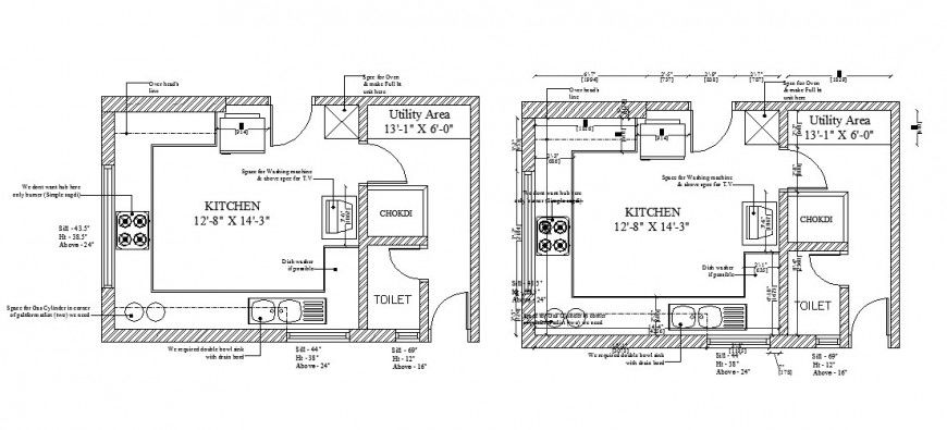 Kitchen section, layout plan, furniture and interior cad drawing details dwg file