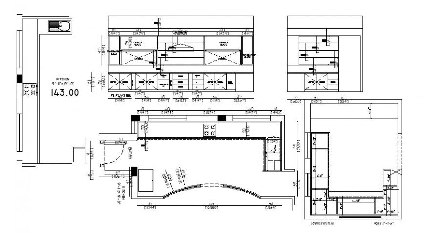 Kitchen section, plan, furniture and structure cad drawing details dwg file