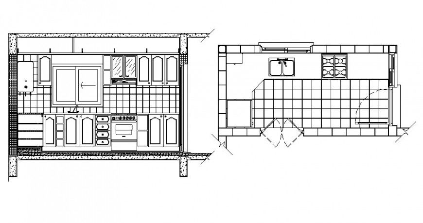 Kitchen section and furniture cad drawing details dwg file