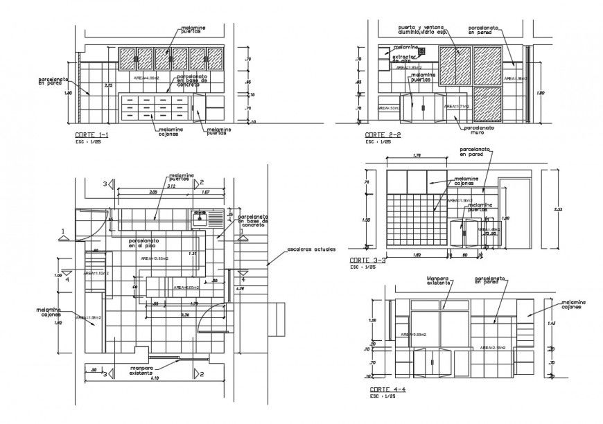 Kitchen section and furniture layout cad drawing details dwg file