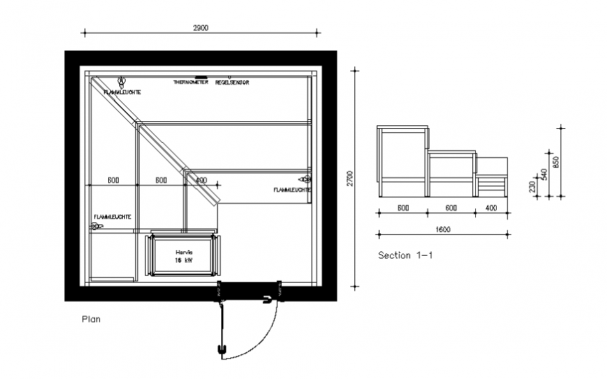 Kitchen section and plan details dwg file