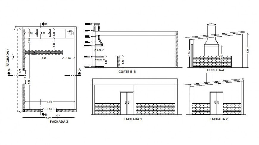Kitchen section and plan details with chimney cad drawing details dwg file