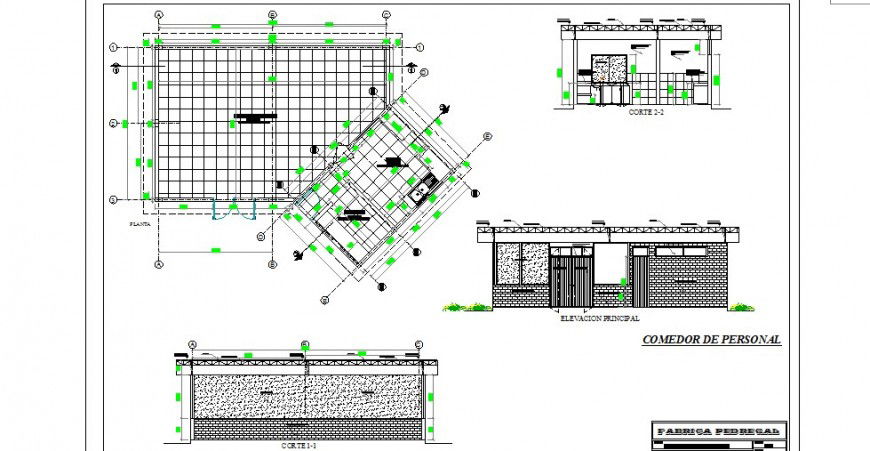 Kitchen section and plan drawing details for industrial building dwg file