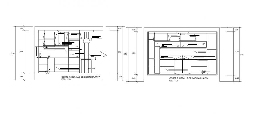 Kitchen section detail in dwg AutoCAD file.