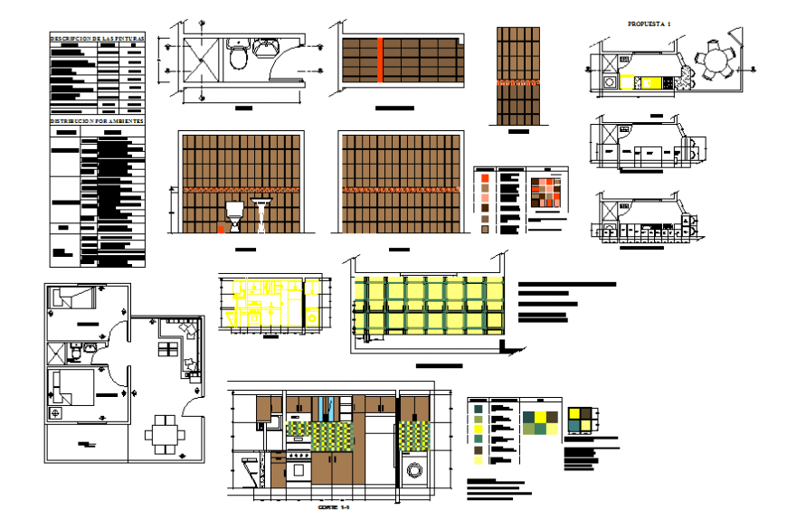 Kitchen section details, plan details, interior and furniture and auto-cad details dwg file