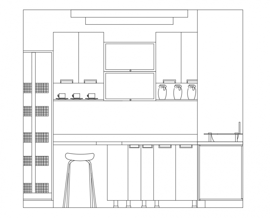 Kitchen section details with interior details with furniture dwg file