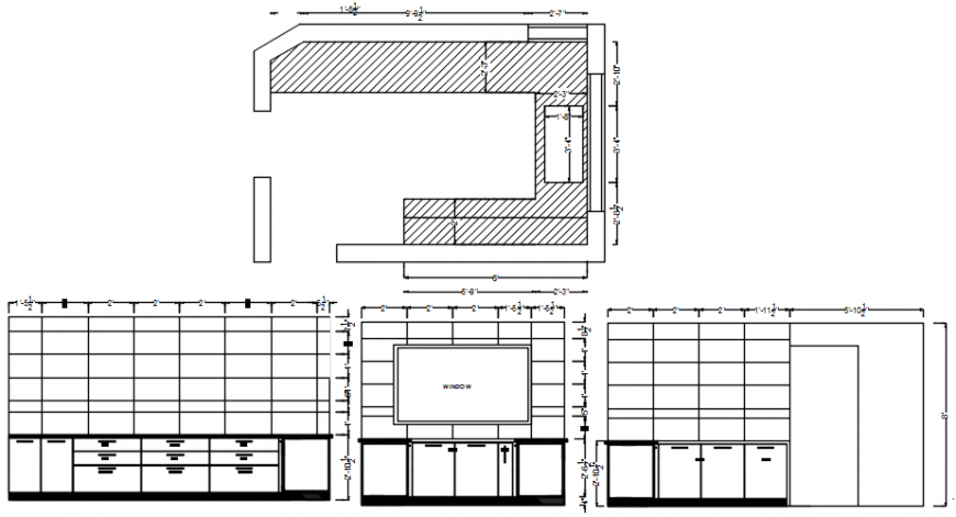 Kitchen sectional elevation detail file with plan