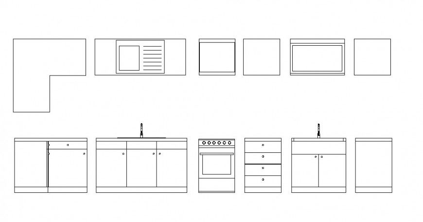 Kitchen sectional elevation detailing dwg file