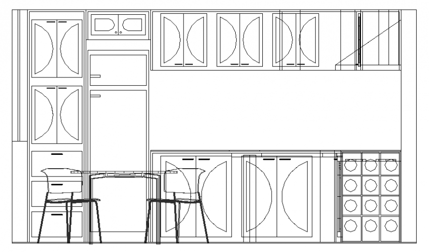 Kitchen sectional elevation drawing in dwg file.