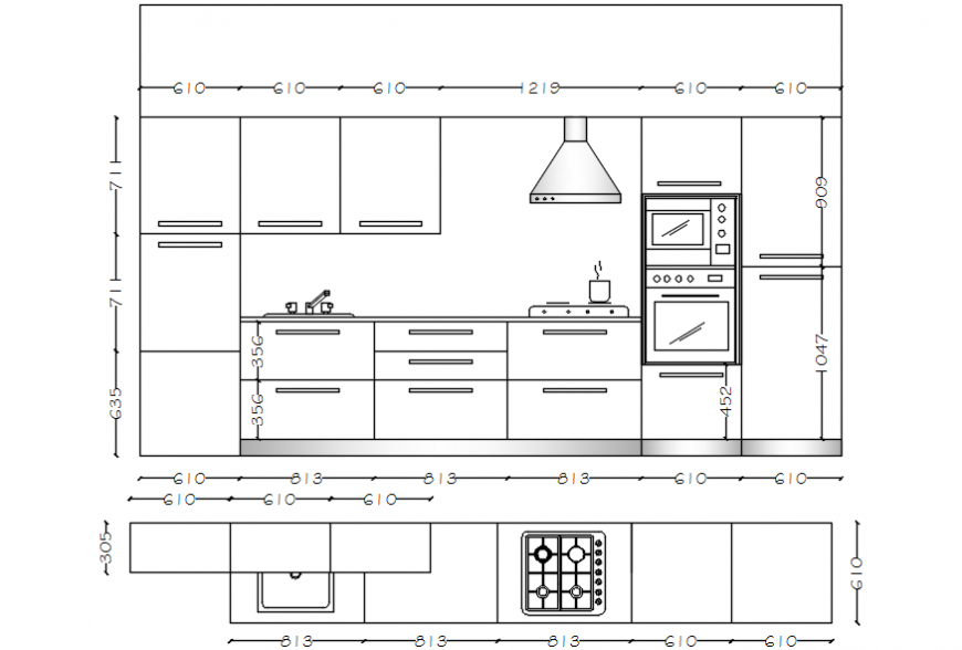 Kitchen sections with furniture cad drawing details dwg file