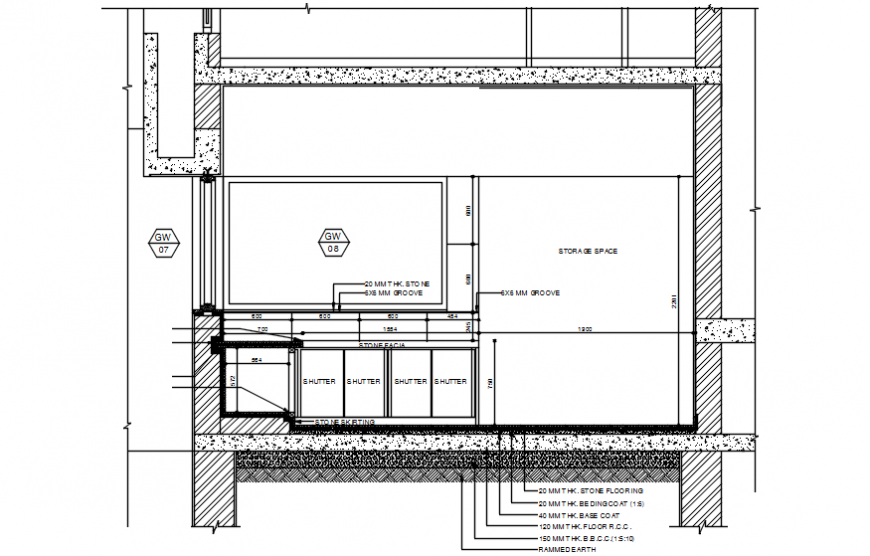 Kitchen side constructive section cad drawing details dwg file