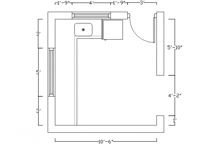 Kitchen simple layout plan with dimensions cad drawing details dwg file