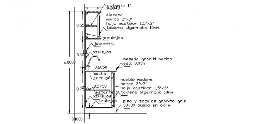 Kitchen sink side section and installation drawing details dwg file