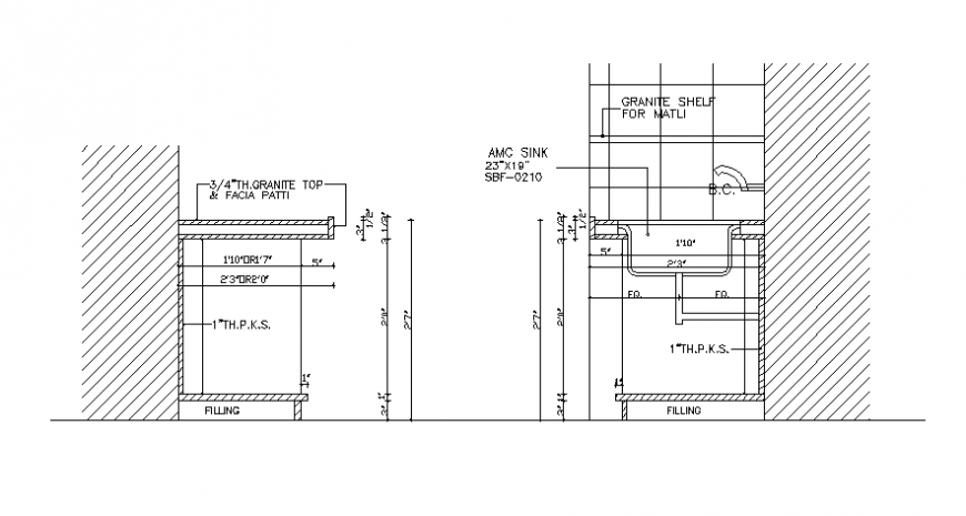 Kitchen sink units drawings details 2d view dwg file