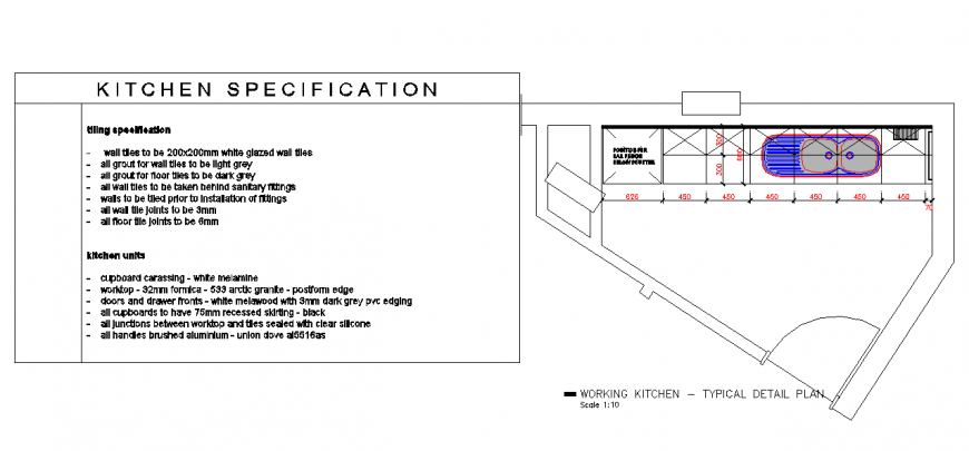 Kitchen specification & working kitchen - typical detail plan