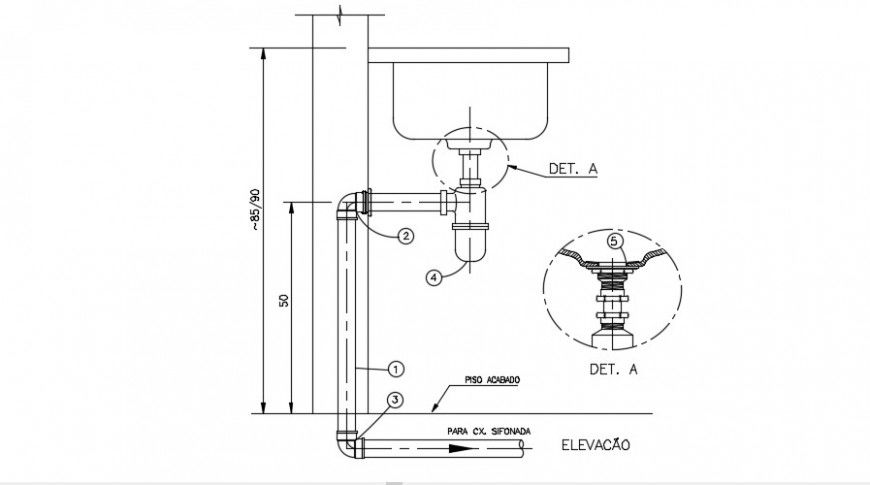 Kitchen steel wash basing installation and plumbing details dwg file