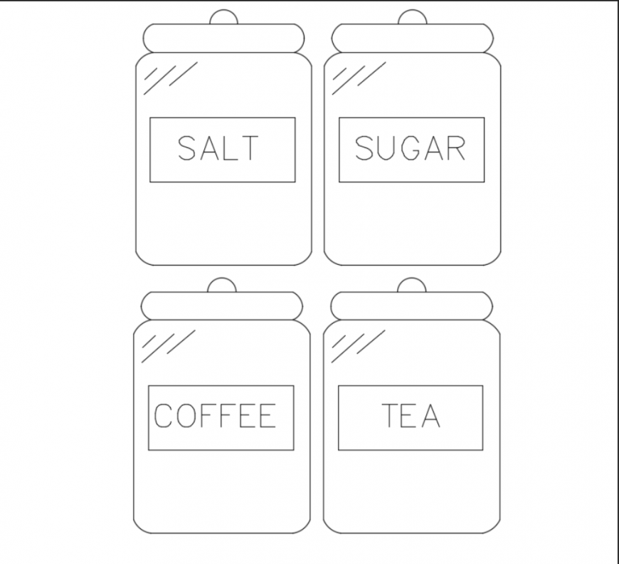 Kitchen storage glass jars cad block design dwg file