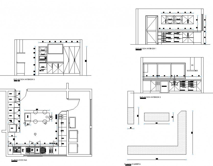 Kitchen structural detail plan and elevation 2d view layout file in autocad format