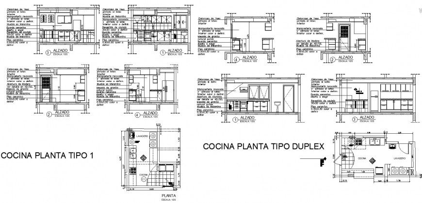 Kitchen structural detail plan and section 2d view layout file in dwg format