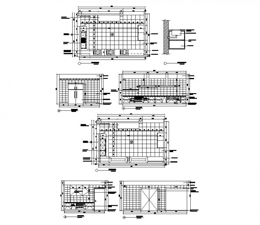 Kitchen structural plan and sectional detail 2d view layout file in dwg format