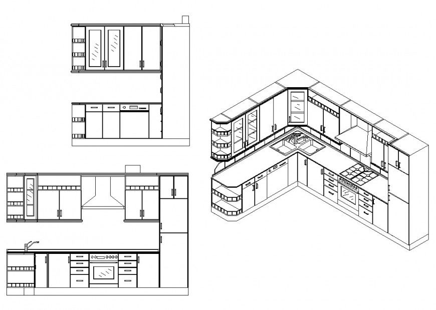 Kitchen structure detail 2d view CAD constructive block layout file in autocad file