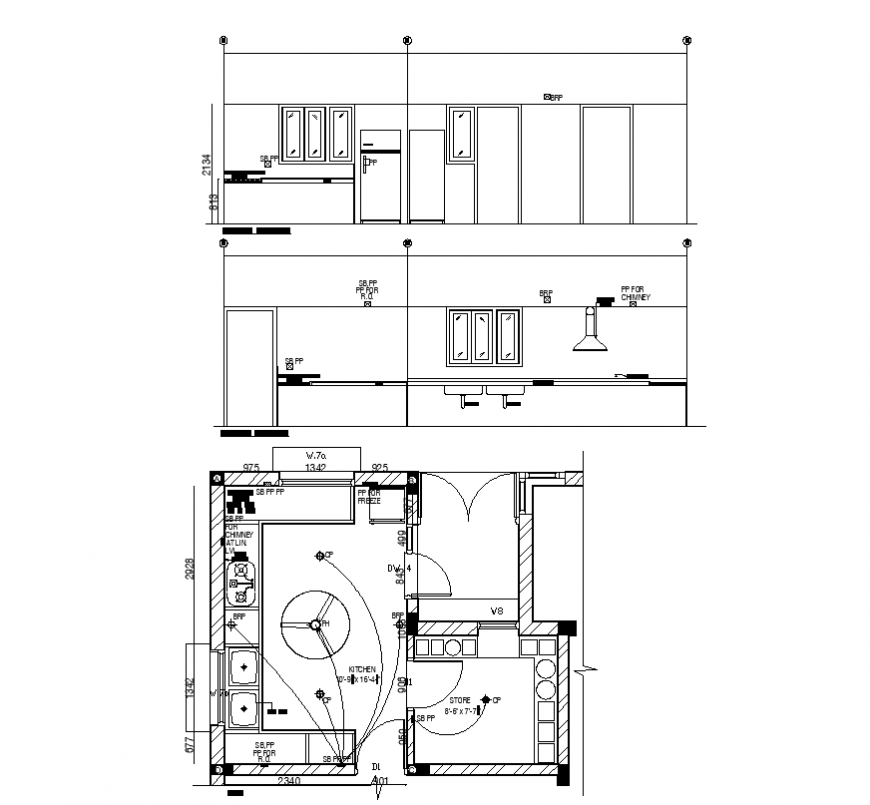 Kitchen structure detail electrical installation and sectional layout file