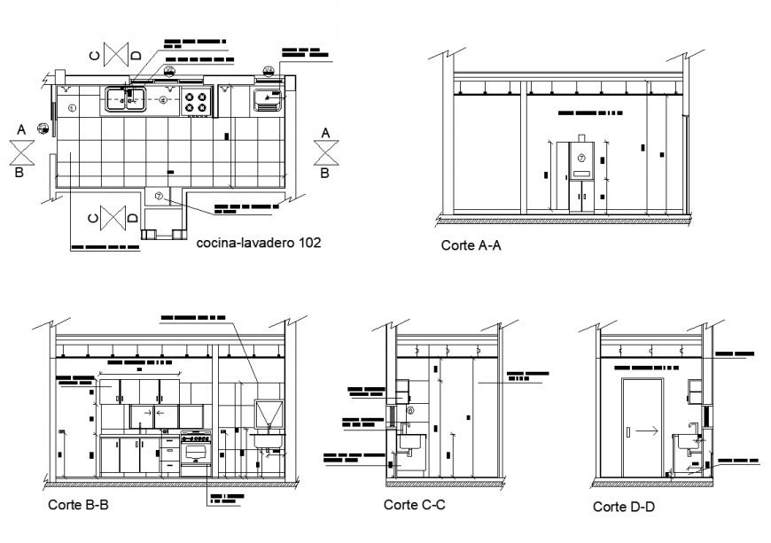 Kitchen structure detail plan and section 2d view layout file