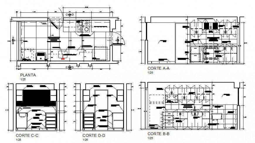 Kitchen structure detail plan and sectional detail 2d view dwg file