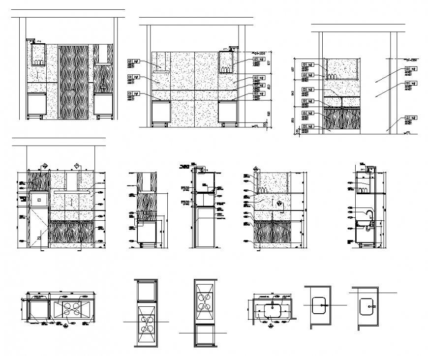 Kitchen structure detail section 2d view layout autocad file