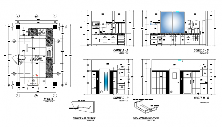 Kitchen structure interior 2d view layout autocad file