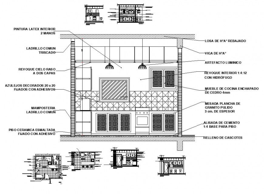 Kitchen structure plan and section 2d view layout file in dwg format