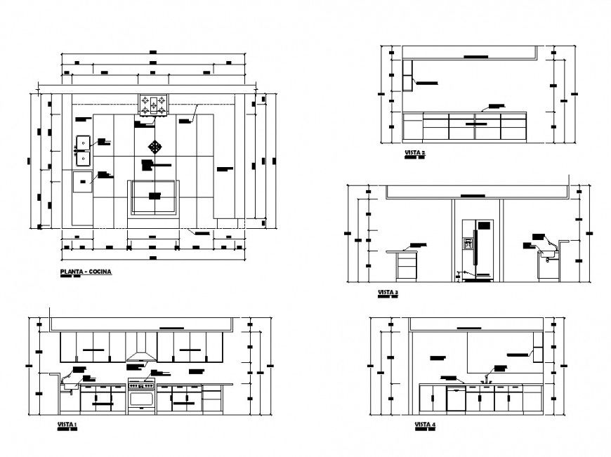 Kitchen structure sectional and plan detail 2d view layout file in dwg format