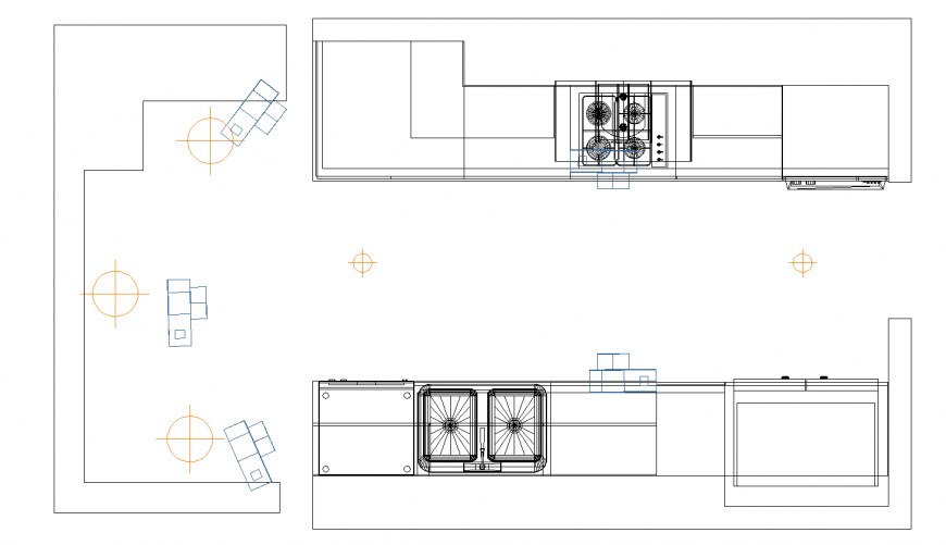 Kitchen top view plan cad drawing details dwg file